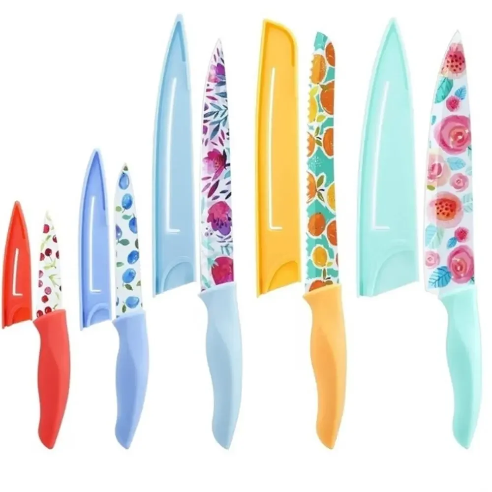 5-piece Kitchen Knife Set Nonstick Coated Stainless with Blade Guard New in Box
